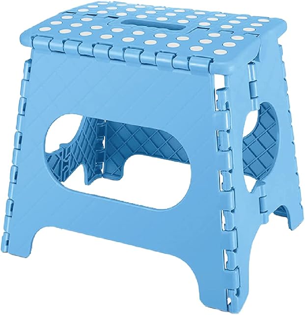 ACUNA Folding Step Stool 11 Inch Height, Premium Quality Folding Stool For Adult & Kids - Anti Skid Collapsible Stool With Carry Handle - Easy To Carry, Campervan, Kitchen, Bathroom, Outdoor (White)