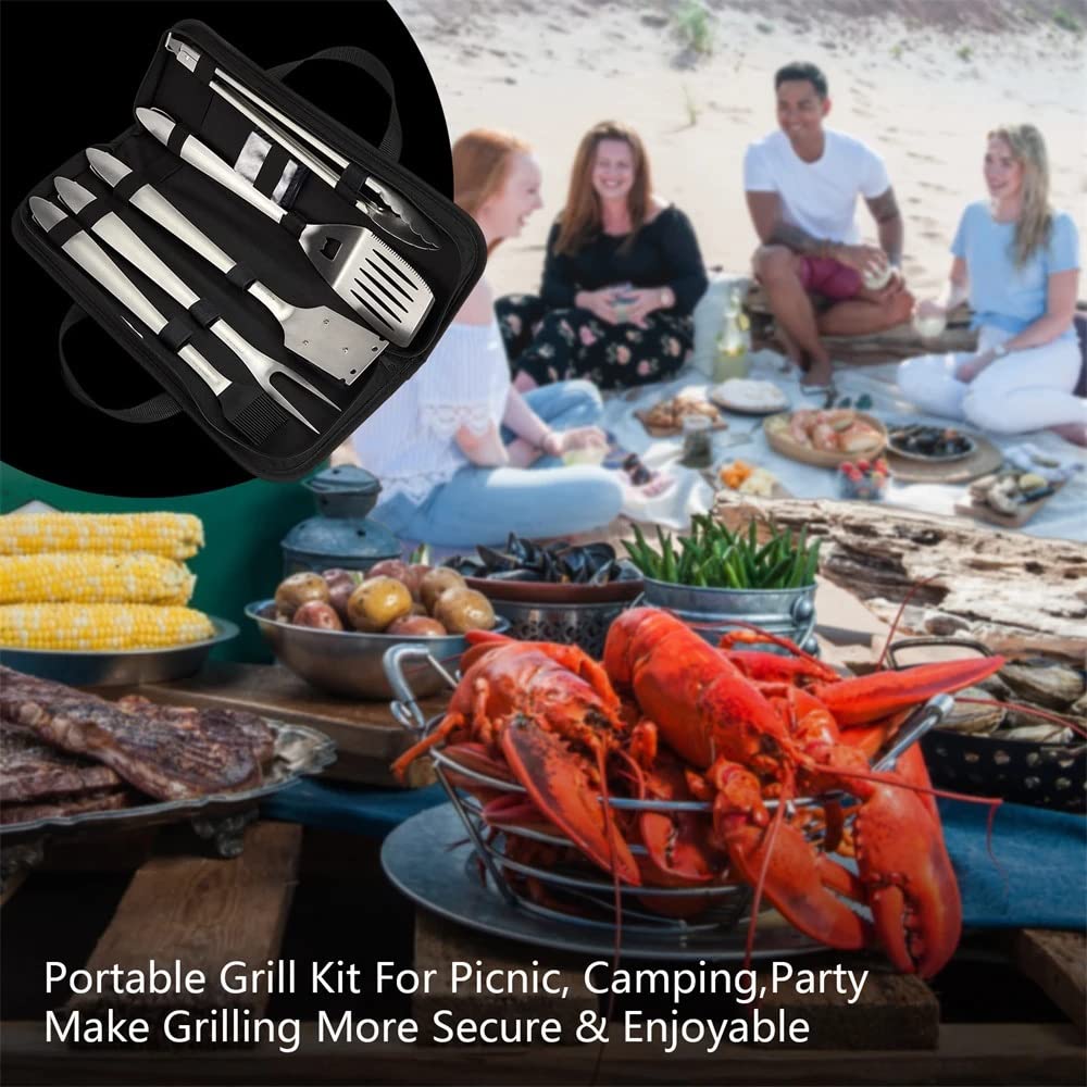 Stainless Steel BBQ Tool Set Spatula Fork Pliers Brush Skewer BBQ BBQ Utensils Camping Outdoor Cooking Tool Set