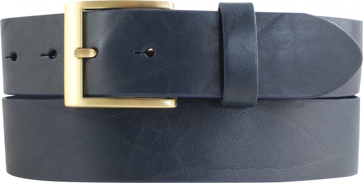 Damesriem van volnerf rundleer 4 cm | Denim damesriem 40mm | Volnerf leren riem met ronde gesp | Zwart 95cm