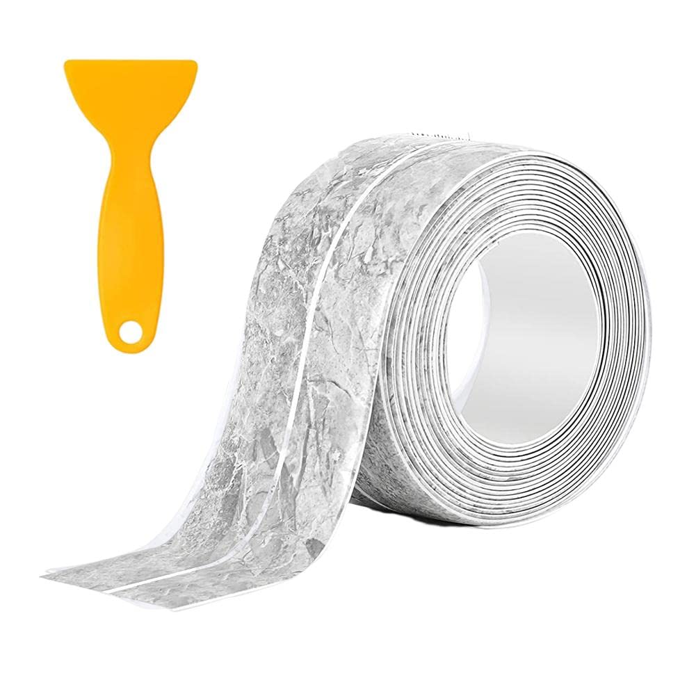 Goodern Self-Adhesive Caulk Tape Strip - 3.8CM x 3.2M Waterproof Sealing Tape for Bathtub, Kitchen Countertop, Sink, Floor, Wall Edge Protector - Grey