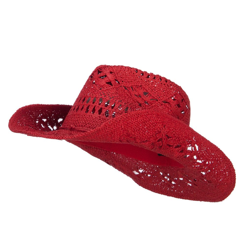 Solid Color Straw Cowboy Hat - Red OSFM