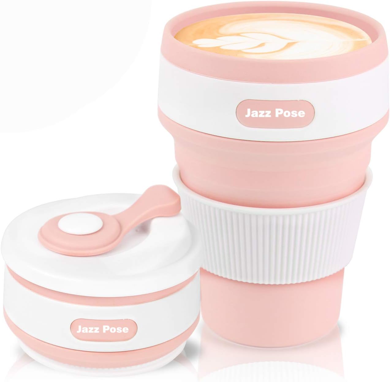 Collapsible Coffee Cup,Reusable Coffee Cup,Eco-friendly Silicone Coffee Cups with Lid, Folding Cup BPA Free (Pink, 350 ML/12 OZ)