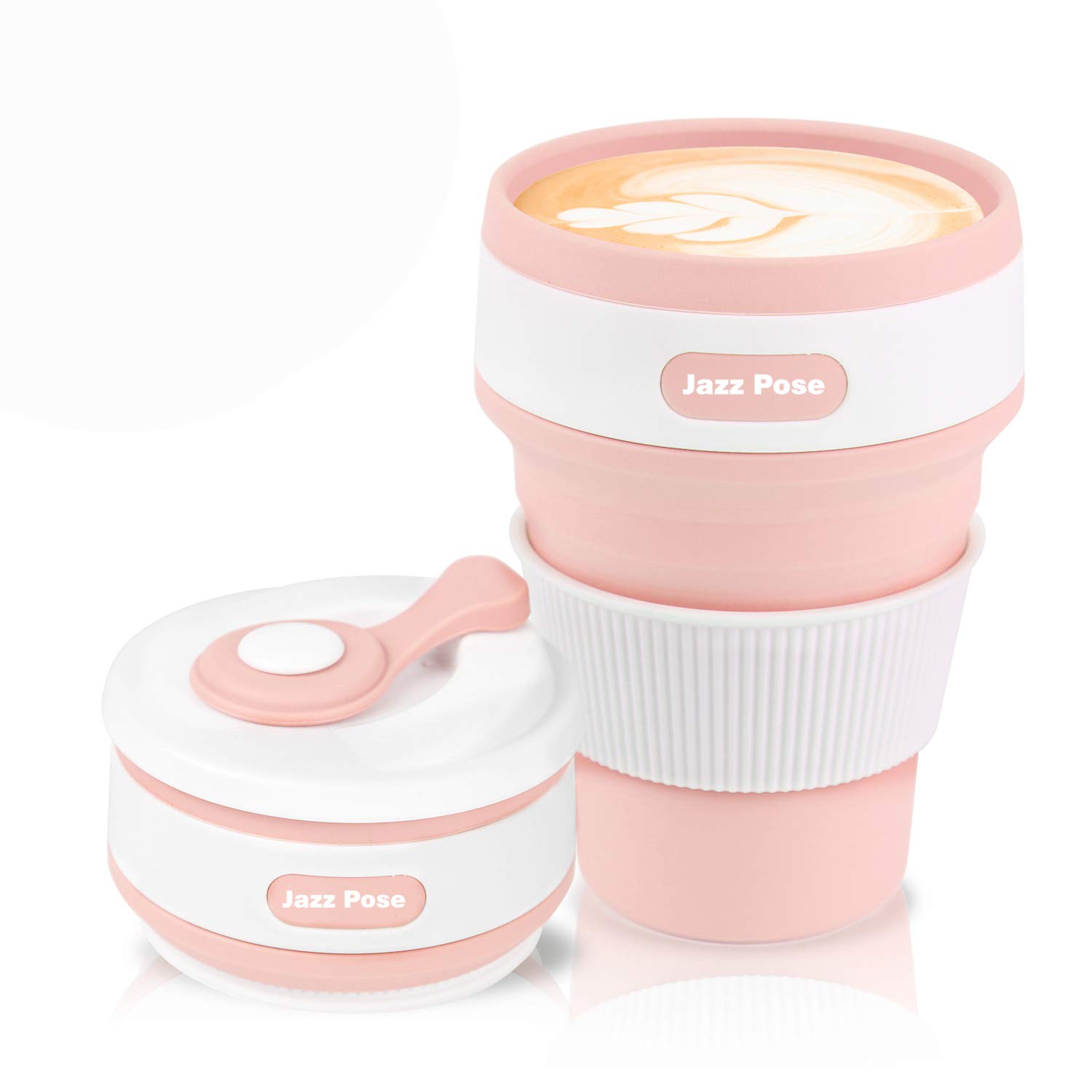 Collapsible Coffee Cup,Reusable Coffee Cup,Eco-friendly Silicone Coffee Cups with Lid, Folding Cup BPA Free (Pink, 350 ML/12 OZ)