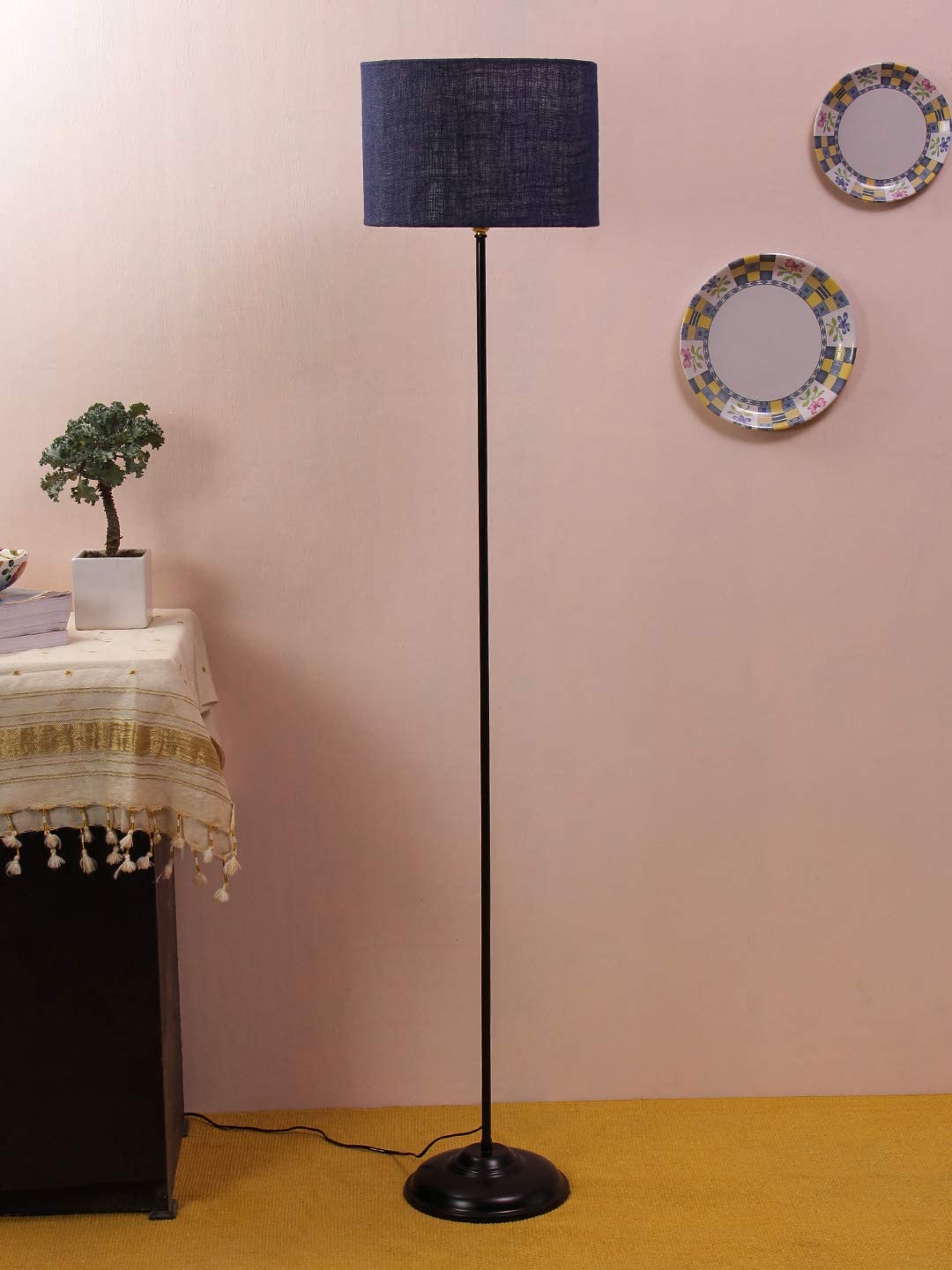 ANTIQUE NAUTICAL Floor Lamp Standing Modern Black 5ft Height Off White Lamp Shade 16 inches for