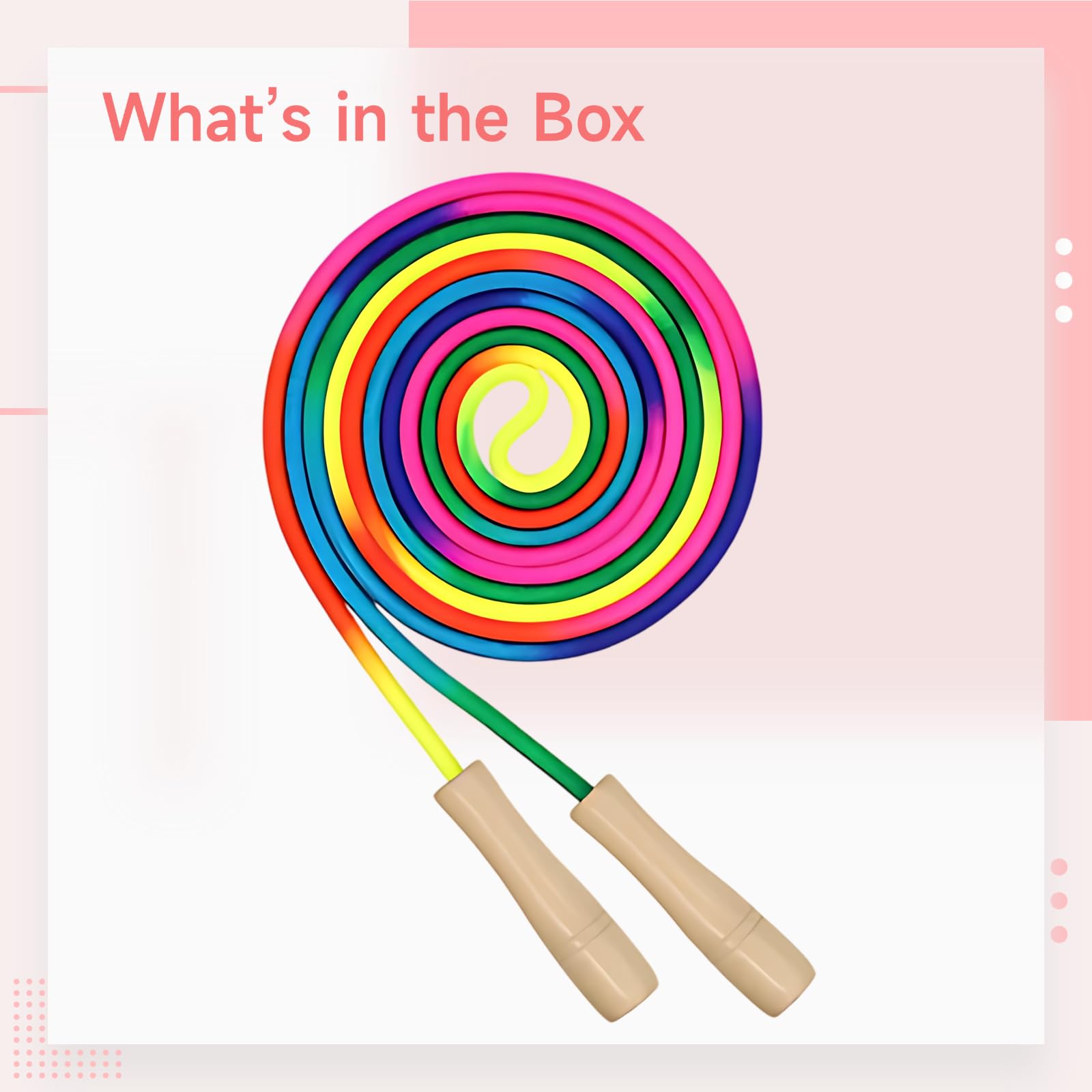 Set di 4 corde per saltare con manico in legno per bambini, corda per saltare arcobaleno da 2,8 m, lunghezza regolabile per fitness e sport, presa comoda per scuola e giochi all'aperto