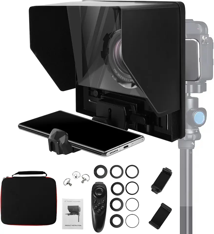 Teleprompter para Celular, Compatível com Telas de Até 11 Polegadas, Controlável Por Aplicativo e Controle Remoto, Teleprompter, Destacável, O ângulo Da Lente E Ajustável