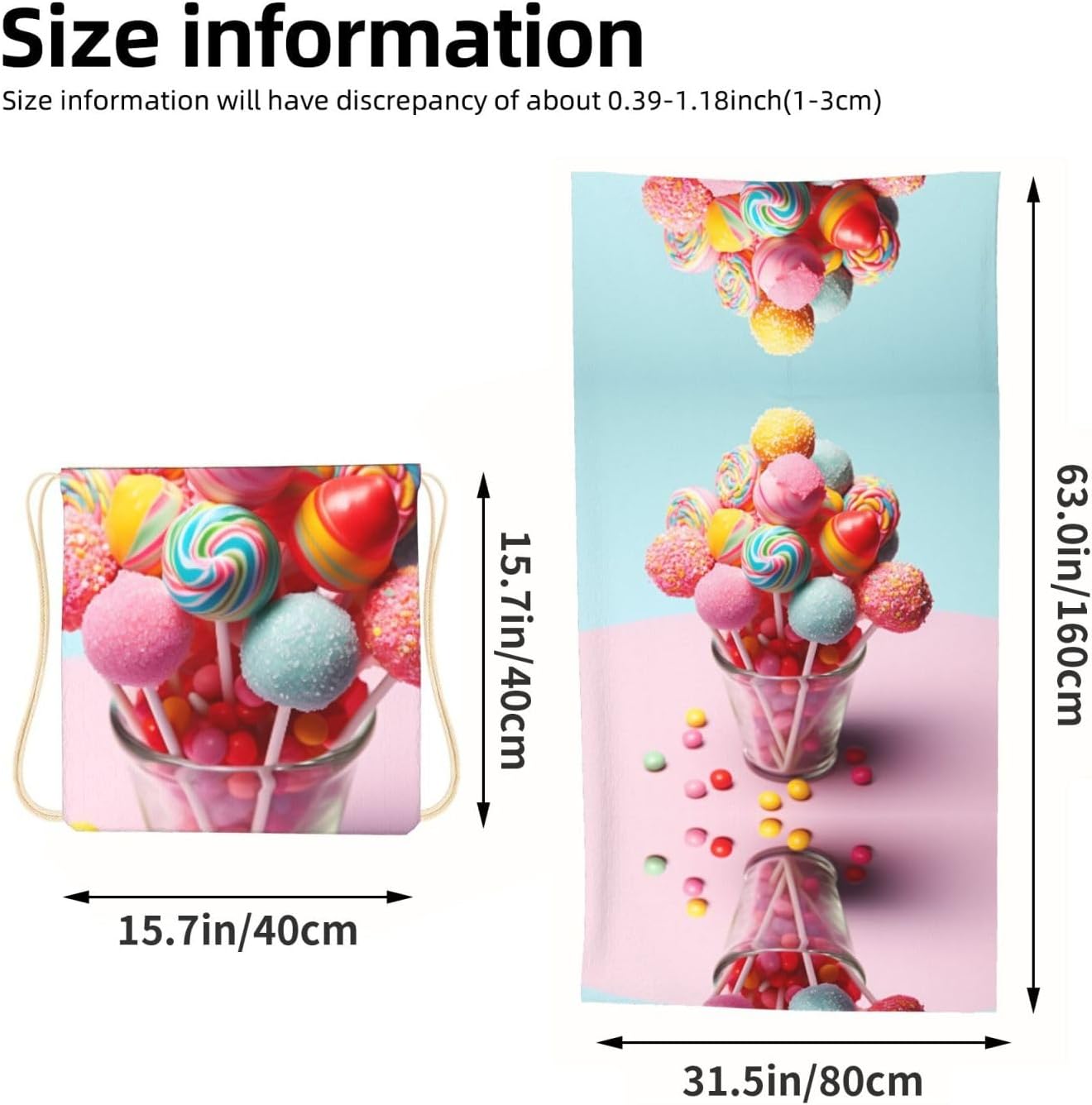 2 in 1 Packable Towel Bag,Soft Absorbent Pool Towels Backpack Quick Dry Lightweight Beach Towels Candies Drawstring Bag for Travel Camping Sports Picnic image 3