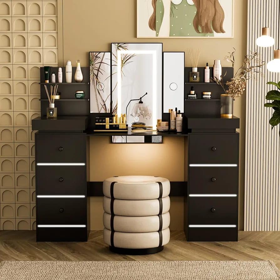 Ozone Furniture Engineering Wood Make up Table with Mirror and led Lights-image-23