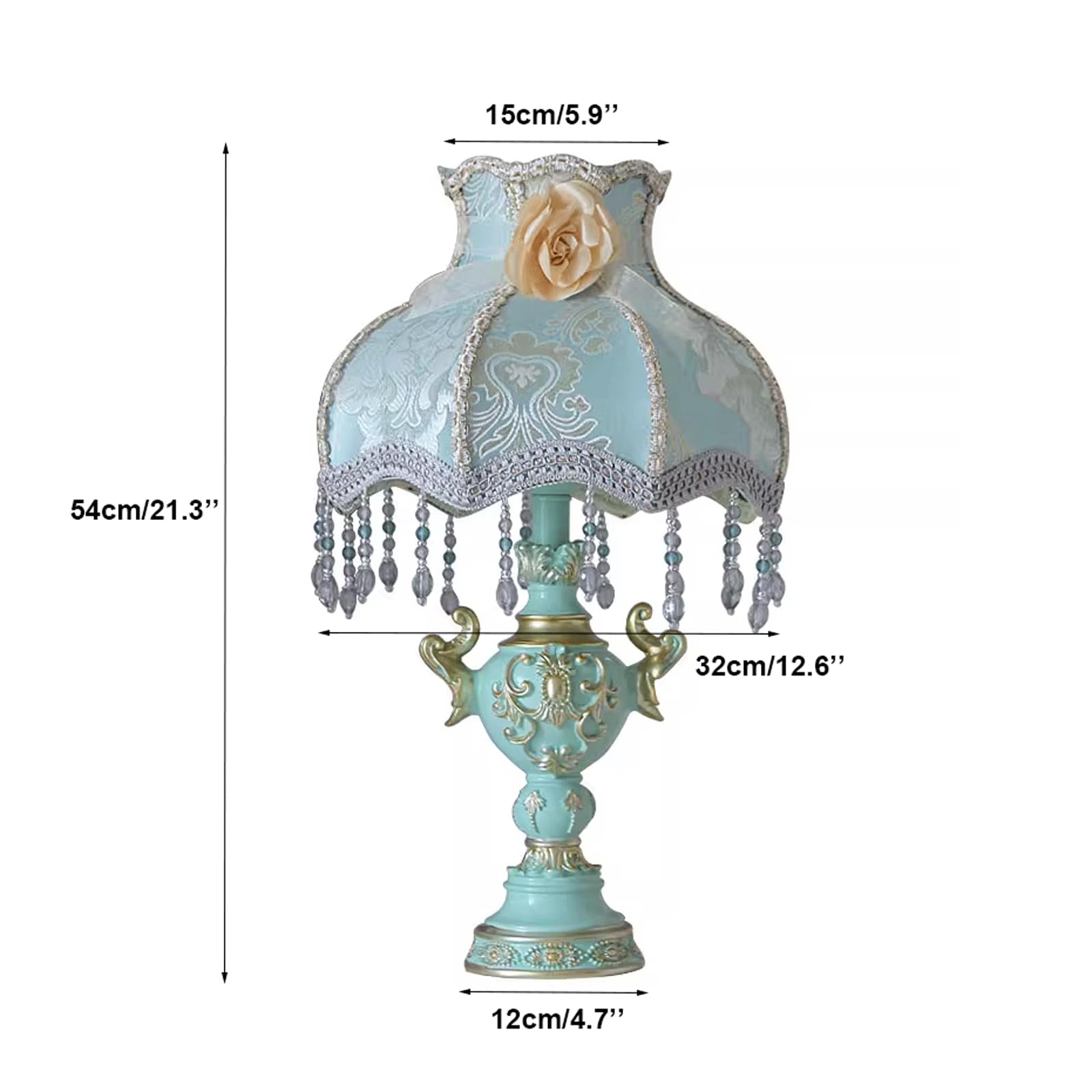 Victoriaanse blauwe tafellamp Europeaan pastorale tafellamp met kralen en stofschaduw antieke bloem decoratief bed bureau nachtkastje lamp voor slaapkamer