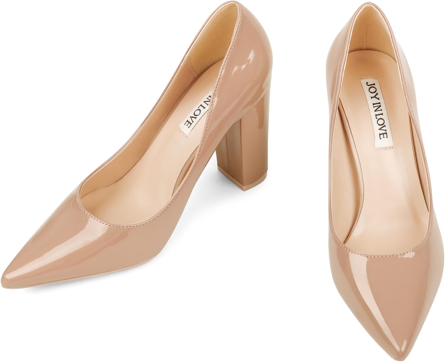 JOY IN LOVE Chunky Heels for Women High Block Heel Pointy Toe Dress Work Pumps - Image 3
