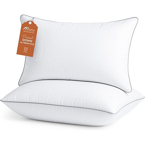 Sasttie Standard Pillows Set of 2, Full Size Bed Pillows for Side, Back, and Stomach Sleepers - Oeko-Tex Certified Supportive Down Alternative Plump Filling - Hotel Quality and Machine Washable
