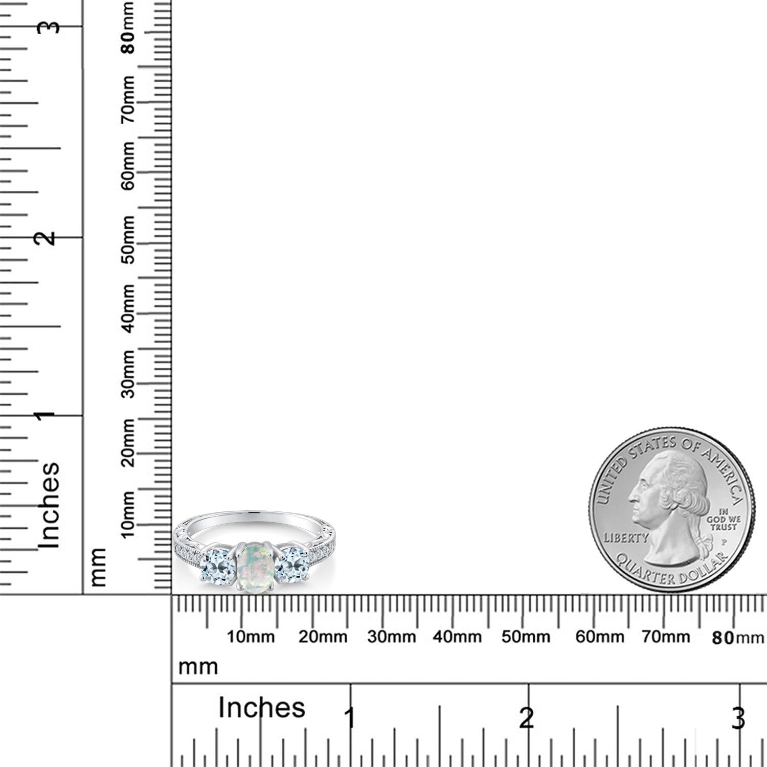 Gem Stone King 925 Sterling Silver White Simulated Opal and Sky Blue Topaz Ring For Women (1.75 Cttw, Oval Gemstone Birthstone)