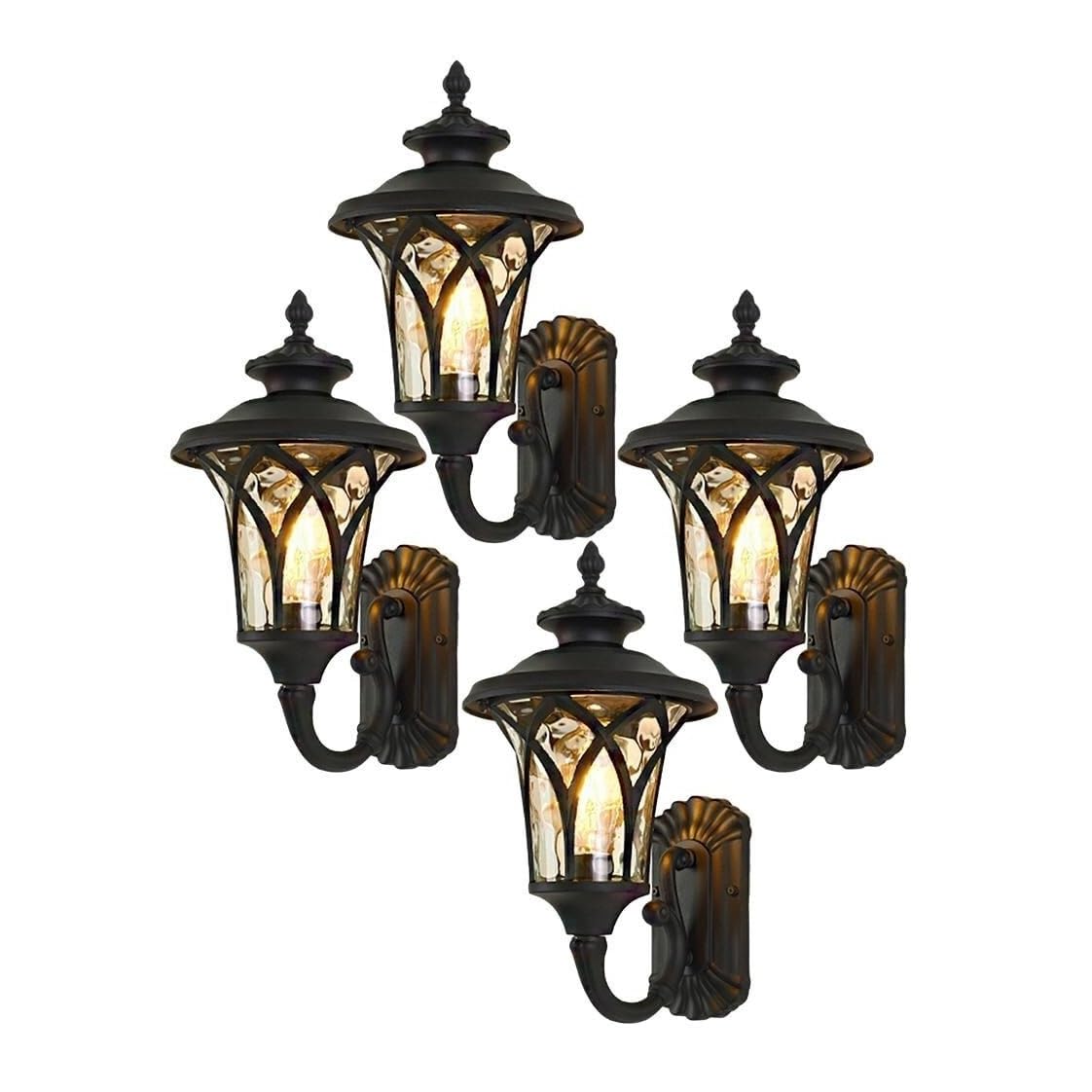 CVdrtyED Outdoor Wall Lights 17.3" Outdoor Wall Lamp Retro Waterproof Sconce Aluminum Light Exterior Glass Lantern for Villa Garden Durable Porch(Black,4 Pack)
