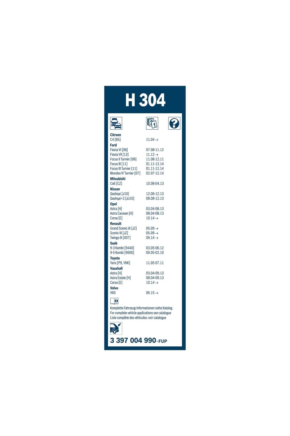 Bosch Arka Cam Sileceği - [300 mm] FORD Fiesta VII (2012-2021) [13] #H304