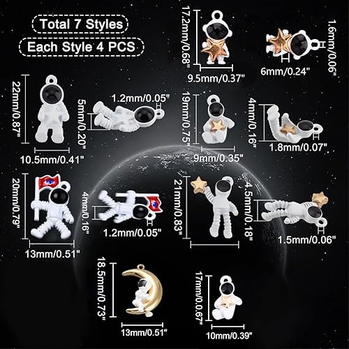 Miniatura 2 de PH PandaHall 7 estilos de dijes de astronauta, 28 piezas de dijes de astronauta, estrella espacial, luna, dijes de universo, cuentas sueltas,