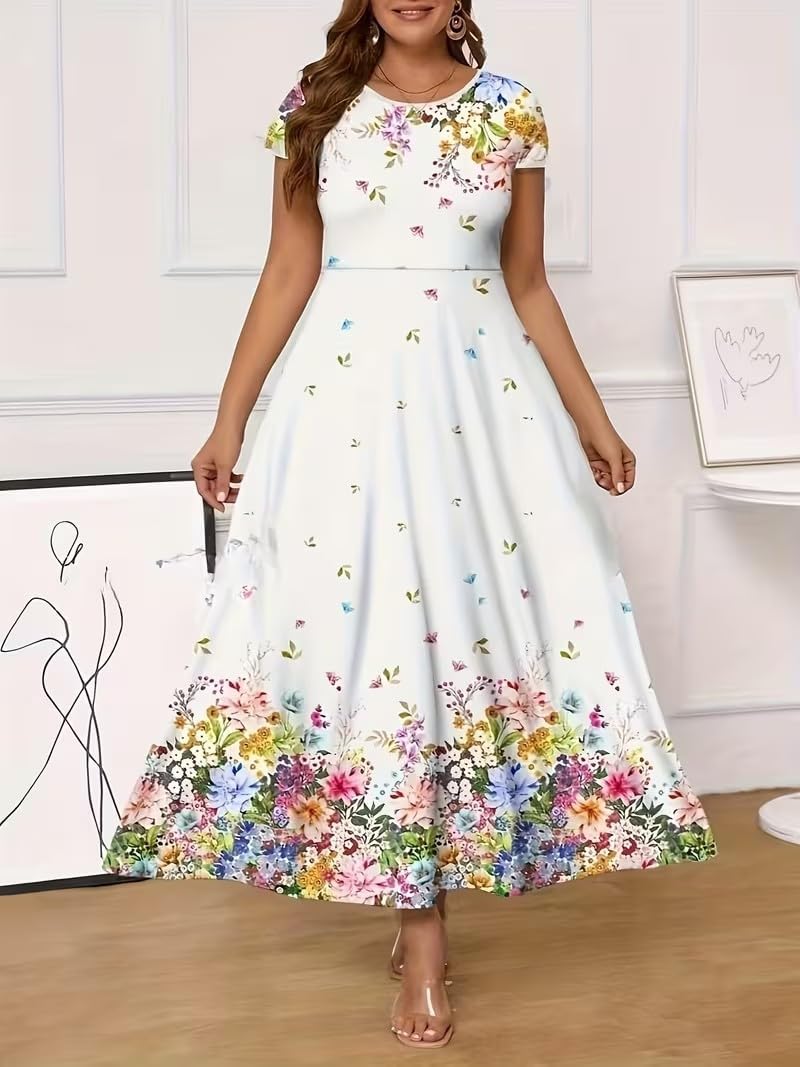 Women's Casual Plus Size V Neck Bodycon Dress Floral Boho Summer Wedding Guest Dresses