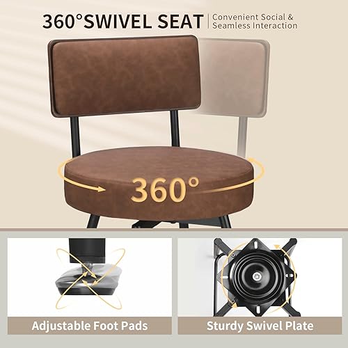 Miniatura 4 de Juego de 2 taburetes de bar giratorios de 25 pulgadas, taburetes de bar de piel sintética con respaldo, taburetes para cocina, encimera, isla,
