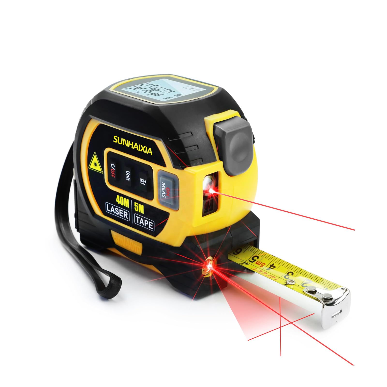 Fitdays Mètre Laser 3-en-1 avec Ligne Croisée | 40m Laser + 5m Ruban AutoBloc | Grand Écran LCD (m/ft/in) & Calculs Surface/Volume | Bricolage, BTP, Professionnels