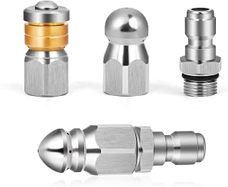 Sewer Jetter Nozzles, Drain Cleaning Nozzles Tips for Pressure Washer, 3 Pieces Stainless Steel Jets for Drain Jetting Hose, Button Nose Rotating Nose, 2 Pieces 1/4 Inch Quick Connector