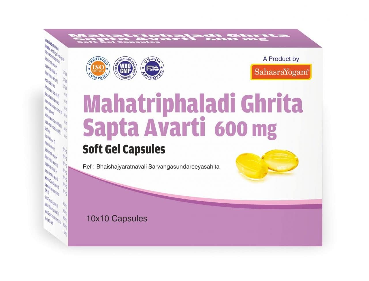 Sahasrayogam Health Sciences Mahatriphaladi Ghritam 600 MG Saptavarti Softgel (100 CAPSULES) (B0CR4HFG12) Amazon Price History, Amazon Price Tracker