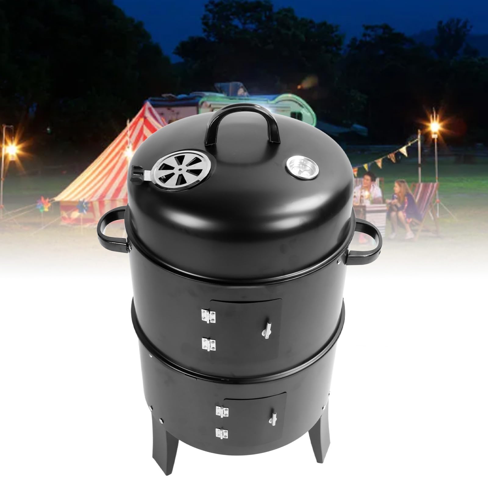 3 in 1 Fumatore Verticale e Grill Barbecue con Termometri per Famiglie All'aperto