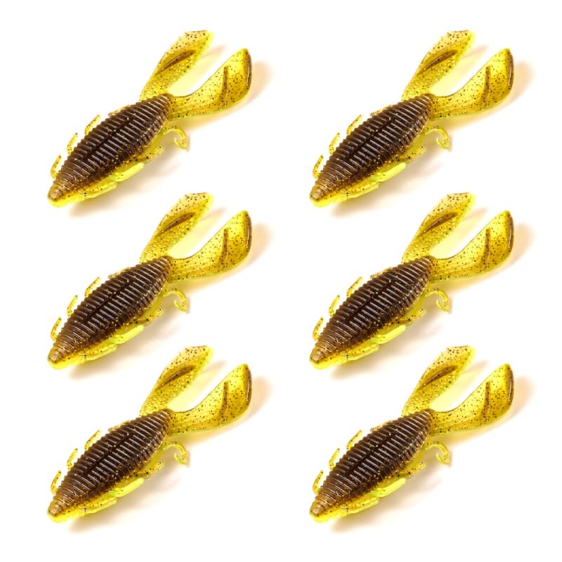 Fishing Lure Soft Lure Double T Tail Lure Add Salt Fish Additive 9.3g/0.32oz 89mm Worm Bug Lure Pack of 6