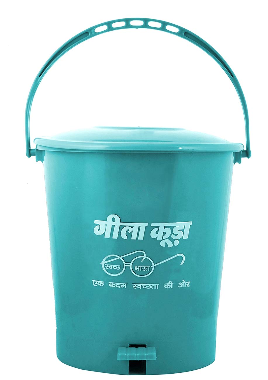 Heart Home Swach Bharat Plastic Dustbin Garbage Bin with Handle,10 Liters (Green) - (CTHH017455)