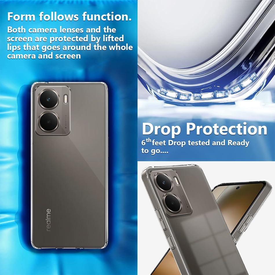 Image of Fashionury Crystal Clear Case for Realme P3 5G | Yellowing Resistance | Transparent TPU Silicone | Raised Camera Lips | Slim Transparent Cover