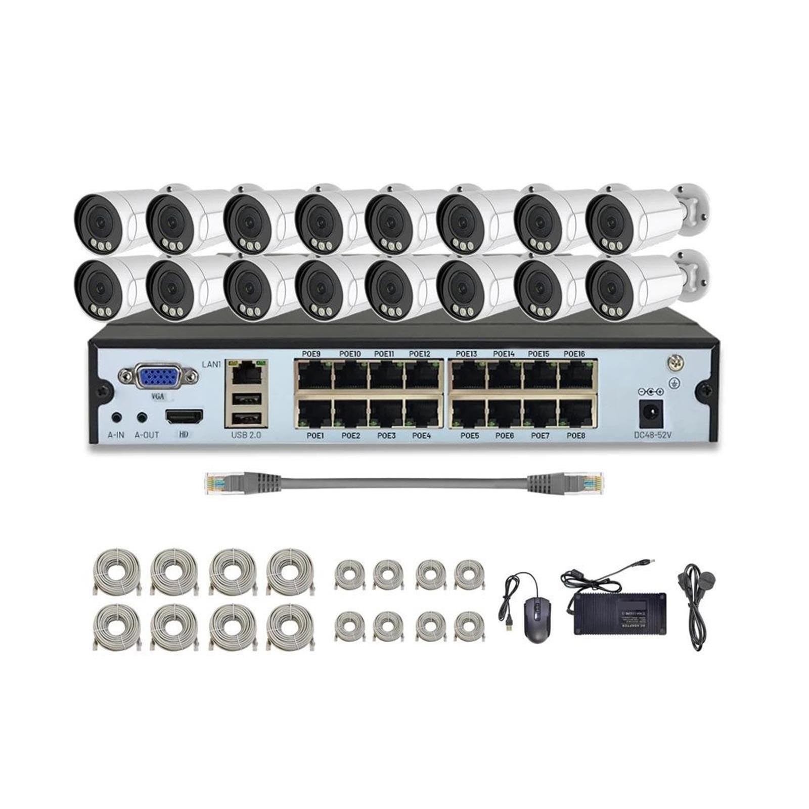 Sistema di telecamere di sicurezza bullet for esterni 16CH PoE IP66