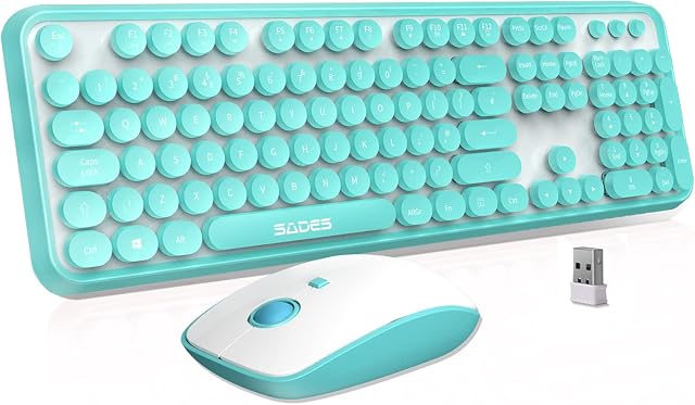 Wireless Keyboard and Mouse Combo, Cute multifunctional 110-Key Typewriter Retro Round Keycaps Keyboard, Compatible with Android, Windows, PC, Tablet, Perfer for Home and Office Keyboards