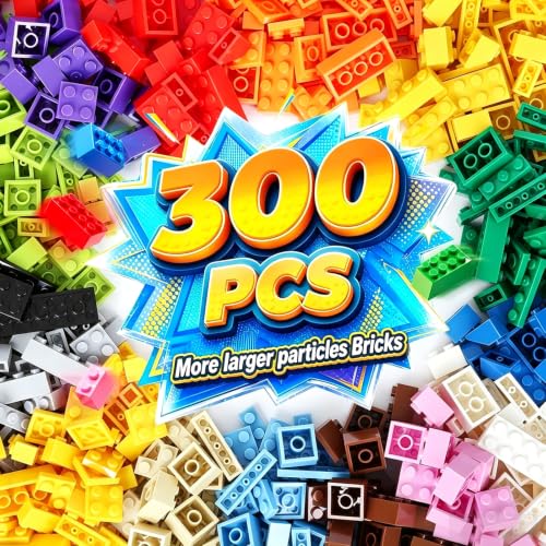 300 PCS Building Bricks Compatible with Lego Classic - 300 Pieces Basic Bulk Building Blocks in Random Color - Mixed Shape (300PCS)