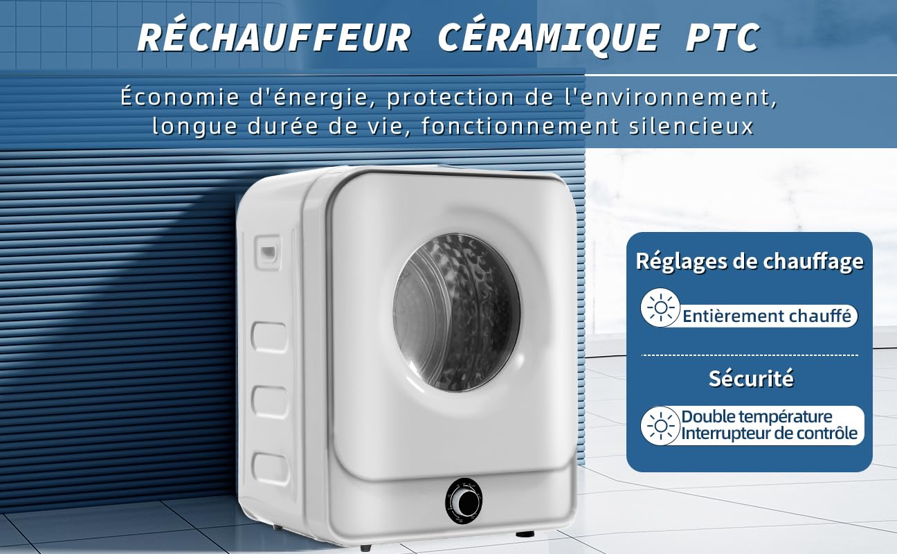 Merax Sèche-linge mural inox 2,5 kg 830 W Double filtre 5 programmes Blanc