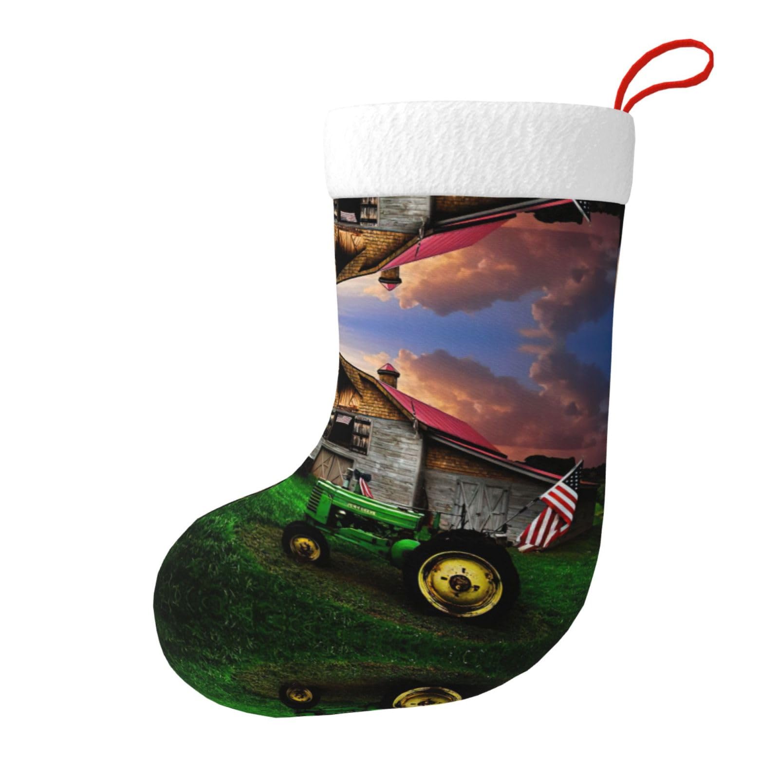 OdDdot 18" Fireplace christmas stockings,Cute Xmas Stocking,candy gift bag, Holiday Party Decor-Old Tractor Photo Farm