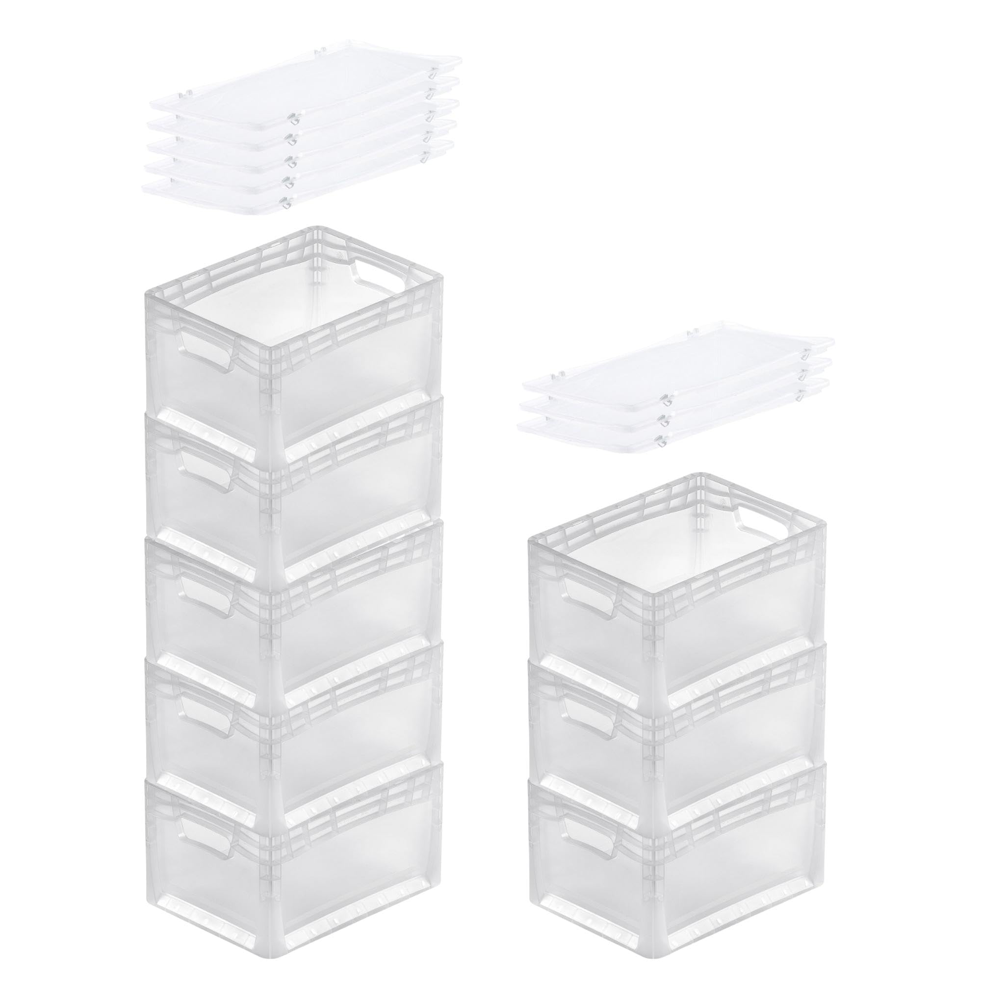 PROREGAL SuperSparSet 8x Transparenter Eurobehälter LightLine mit offenem Griff & Auflagedeckel | HxBxT 22x30x40cm | 24 Liter | Eurobox Transportbox Transportbehälter Stapelbehälter