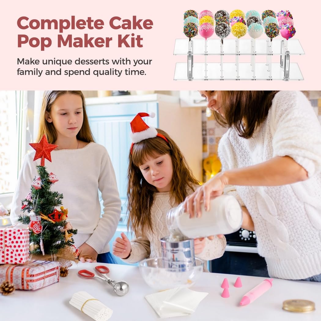 Cake-Pop-Maker-Set, Lollipop-Set mit 100 Lollipop-Sticks, 100 Lollipop-Hüllen, 100 Drehverschlüssen, 1 Lollipop-Ständer, 1 Dekostift und 1 Fleischbällchenformer mit Griff für Süßigkeiten