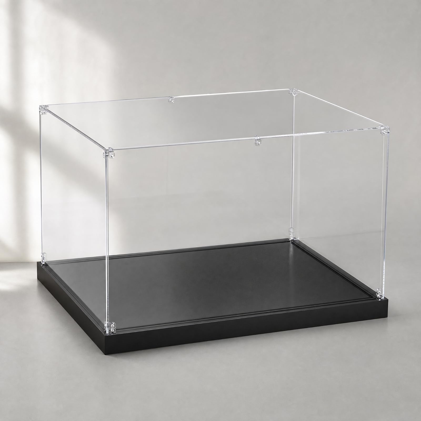 Almencla in Acrilico Trasparente Durevole Vetrina da Tavolo con Base Rialzata Elegante Espositiva con Pannelli Trasparenti per Stanza Degli Hobby , Nero