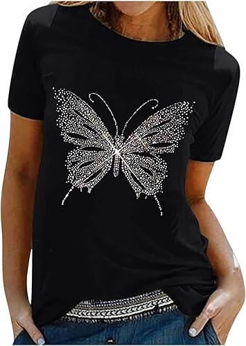 Camisa de manga corta para mujer ajuste relajado cuello redondo gráfico de plumas cómoda túnica ligera sudadera