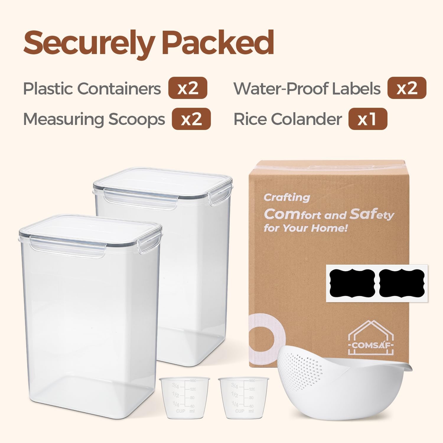 ComSaf Rice Container Set of 2(9.5L/10Qt), Large Airtight Food Storage Containers with Lid and Rice Washer, Plastic Canisters Sets for The Kitchen, Pantry Organizers for Flour, Cereal and Cooking - Image 8