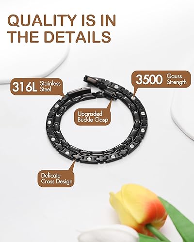 Miniatura 2 de Feraco Collar magnético y pulsera para hombre, cadena magnética de acero inoxidable de titanio con imanes de neodimio ultra resistentes, regalo de