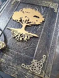 Grimório das Sombras Artesanal Árvore da Vida, Capa Couro com Detalhes Dourados, 120 Folhas sem Pauta, 15,5 x 22,5 cm, Livro para Anotações Místicas e Esotéricas