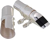 Vista 3 de Yibuy Boquilla de saxofón alto E-flat niquelado de latón plateado #6 con ligadura de tapa