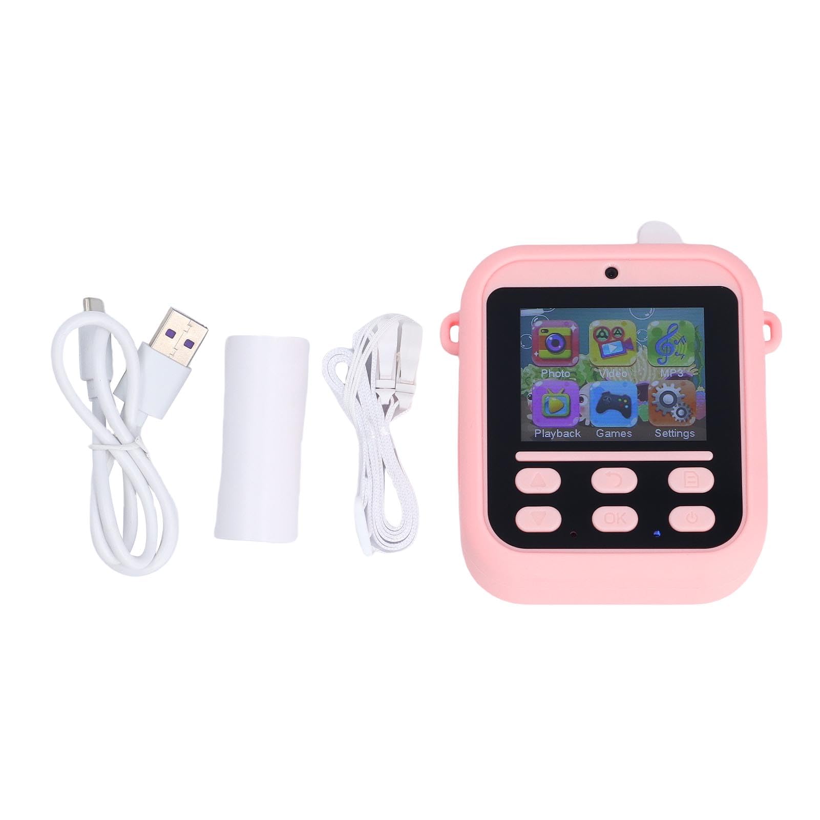 Denash 48MP Doppelobjektiv Instant Print Camera Kinderkamera mit 16x Zoom, 2,4-Zoll-Bildschirm, Full HD Videoaufnahme, ABS Triple Guard Design (Rosa Kaninchen)