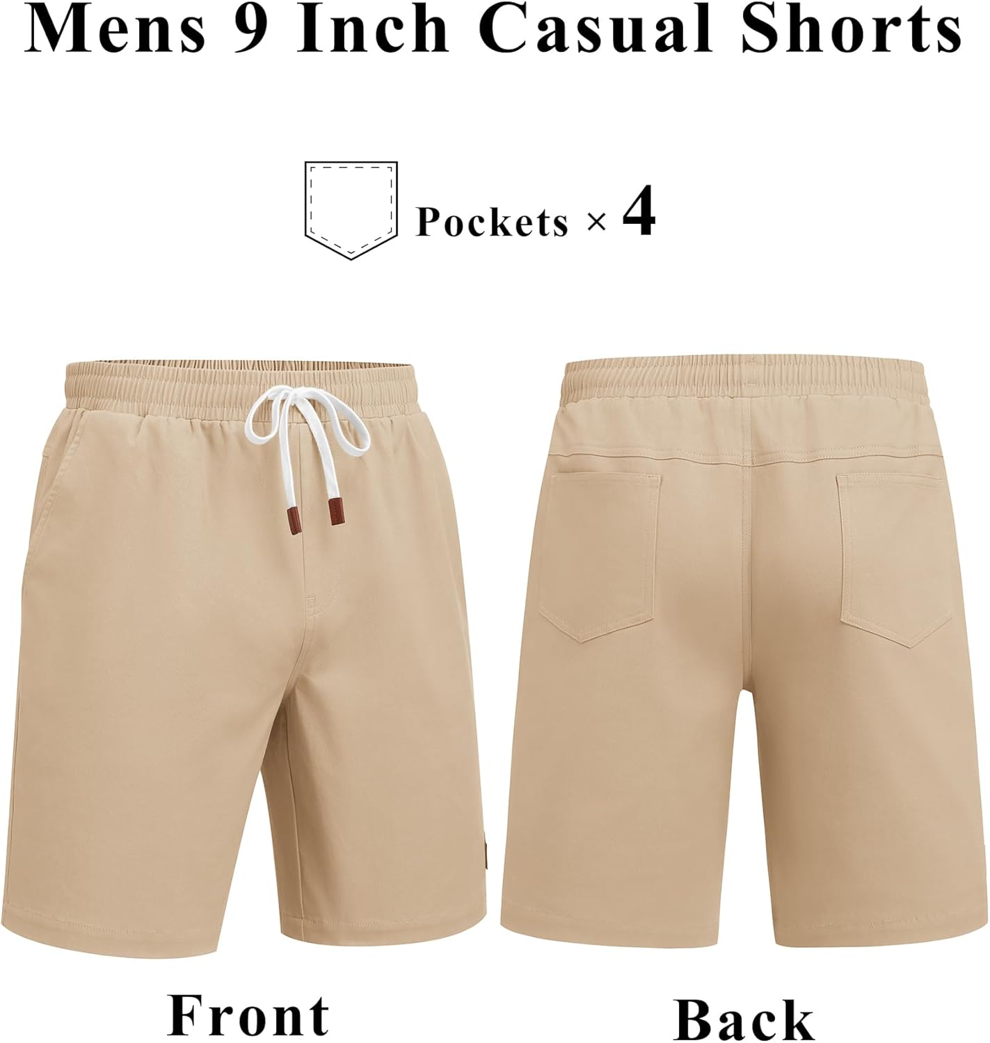 COOFANDY Mens Cotton Chino Shorts 9 Inch Casual Shorts Elastic Waist Drawstring Summer Beach Shorts with Pockets - Image 6