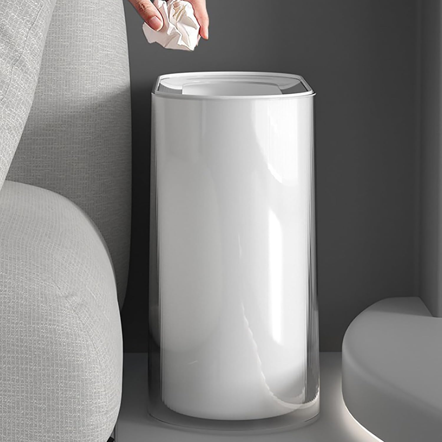 Rectangular Trash Can Double Layered Trash Container Garbage Can Plastic Waste Basket for for Home Office, Living Room, Study Room, Kitchen, Bathroo