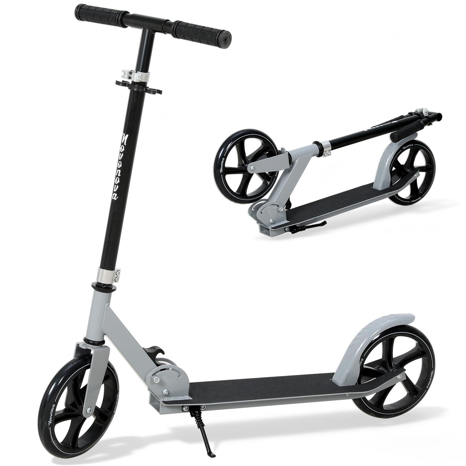 Trottinette Ado Pliable, Trottinette Adolescent avec Guidon Hauteur Ajustable 3 Niveaux, Trotinette Enfant Grande Roue 200MM Résistant, Trotinette Enfant/Ado 9-14Ans 125-175CM Charge 100KG