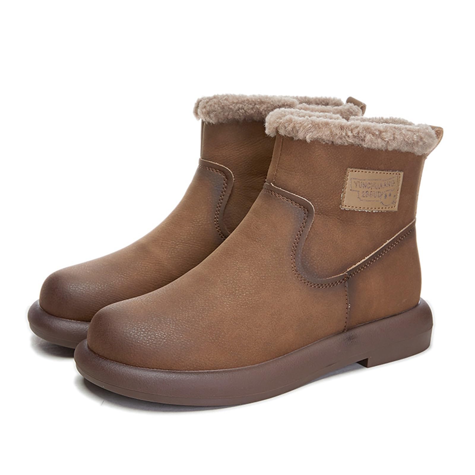 Womens High-Top Leather Winter Ankle Boots With Soft Soles Comfortable And Waterproof Snow Boots Suitable For Snow Travel