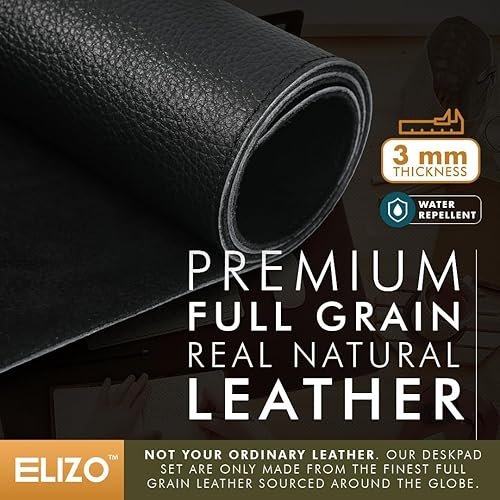 Miniatura 3 de Almohadilla de escritorio de cuero para escritorio, tapete grande de cuero para escritorio, 32 x 16 pulgadas, tapete de escritorio de cuero genuino