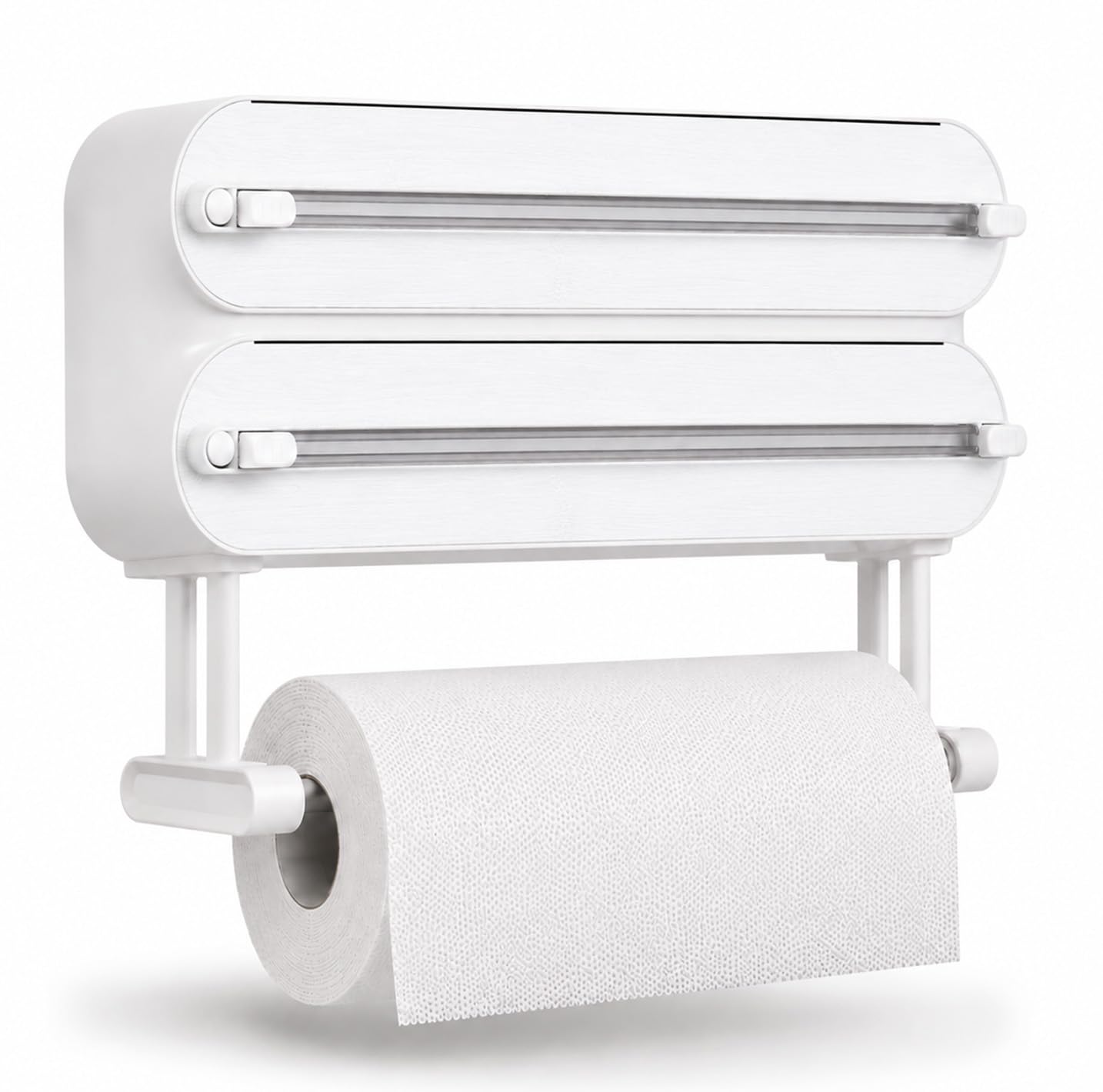 PANCA 3 in 1 Foil Paper Cutter & Holder with Paper Towel Stand | Wall Mounted Cling Film, Aluminium Foil & Butter Paper Dispenser with Sliding Cutter, Kitchen Organizer Rack (Wood Finish)-image-36