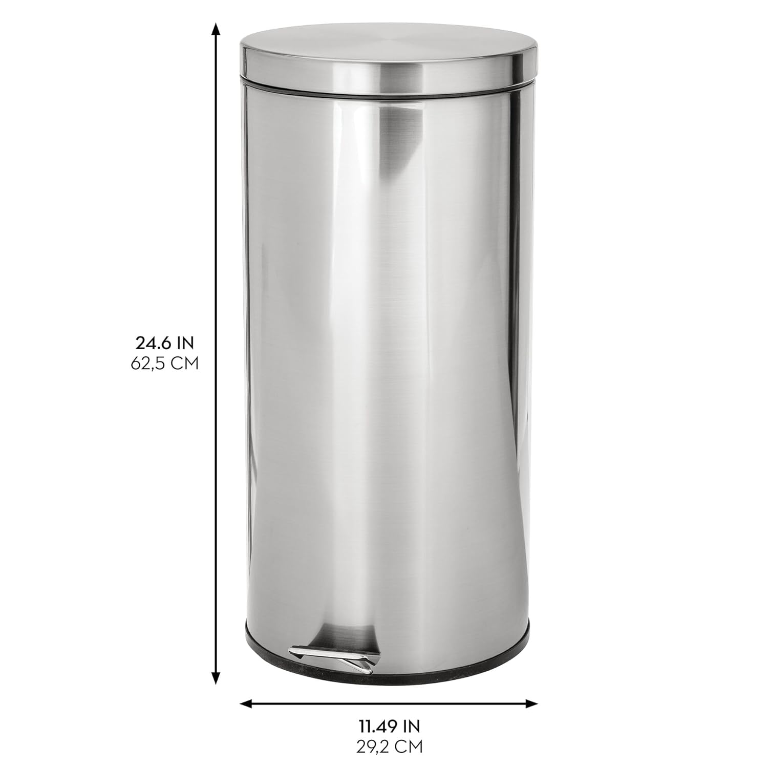 iDesign Steel 7.9 Gallon Kitchen Trash Brushed 30L Round Step Can