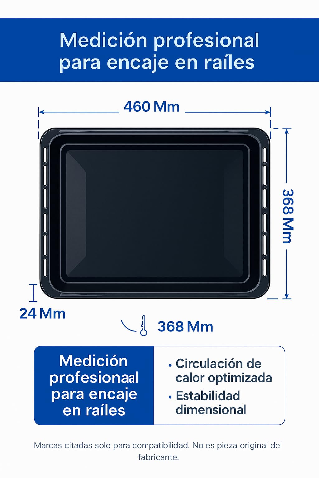 RECAMBIOS DREYMA Bandeja De Horno Esmaltada 460x368x24 mm Compatible con Teka 82405901 Guías Laterales HI435ME HE720ME HC490ME Apta Para Contacto Alimentario Negro Vitrificado Alta Resistencia